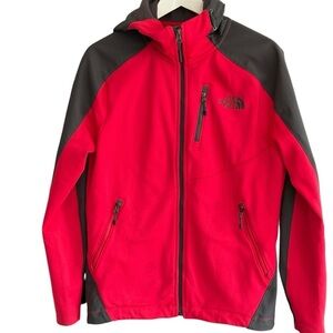 The North Face Mens Soft Shell Hoodie Red Gray Jacket Size Small